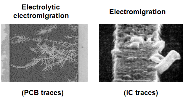 SEM圖像比較了PCB和IC中的電遷移